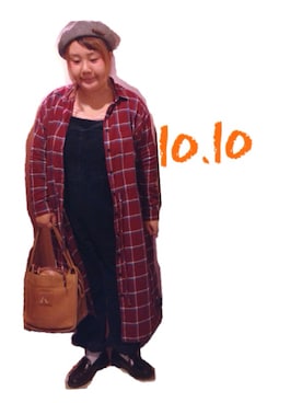 「plussize」｜「アイテム（サロペット/オーバーオール）」を使った、kasan/manaさん（レディース・155cm）の秋コーディネート