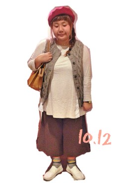 「plussize」｜「アイテム（ハンチング/ベレー帽）」を使った、kasan/manaさん（レディース・155cm）の秋コーディネート