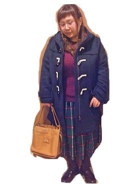 「大きいサイズ」｜「アイテム（ダッフルコート）」を使った、kasan/manaさん（レディース・155cm）の秋コーディネート