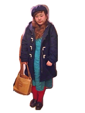 「ぽっちゃりコーデ」｜「アイテム（ダッフルコート）」を使った、kasan/manaさん（レディース・155cm）の冬コーディネート