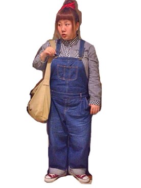 「plussize」｜「アイテム（サロペット/オーバーオール）」を使った、kasan/manaさん（レディース・155cm）の春コーディネート