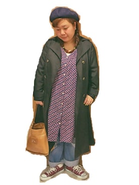 「plussize」｜「アイテム（ハンチング/ベレー帽）」を使った、kasan/manaさん（レディース・155cm）の春コーディネート