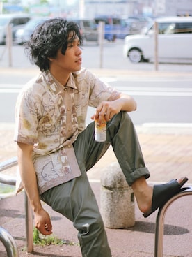 「GU（ジーユー）のアイテム（ビーチサンダル）」を使った、イヤンさん（メンズ・170cm）の夏コーディネート