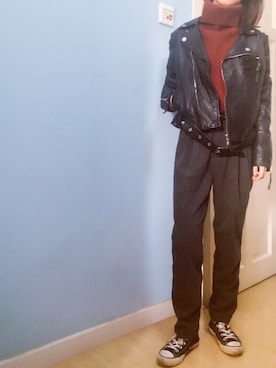 「D&G（ディーアンドジー）のアイテム（ライダースジャケット）」を使った、SHANさん（レディース・158cm）の冬コーディネート