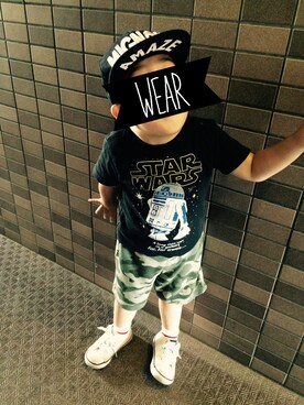 「アイテム（ママ＆ベビー、グリーン系）」を使った、ネコネコ太さん（キッズ・90cm）の春コーディネート