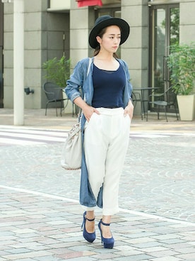 「ネイビー×ホワイト」｜Mafmof（マフモフ）さん（レディース・168cm）の秋コーディネート