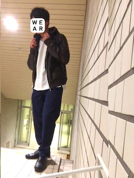 「BEAMS（ビームス）のアイテム（ライダースジャケット、ブラウン系）」を使った、kennさん（メンズ）の春コーディネート