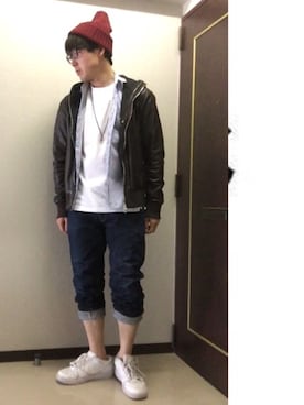 「寒い」｜「アイテム（ライダースジャケット）」を使った、kennさん（メンズ・173cm）の春コーディネート