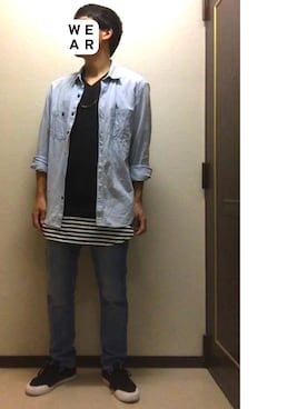 「OLD NAVY（オールドネイビー）のアイテム（シャツ/ブラウス、ブルー系）」を使った、kennさん（メンズ）の夏コーディネート