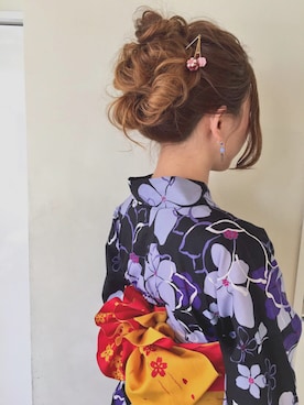 「浴衣のアイテム（浴衣、パープル系）」を使った、S.Iさん（レディース・158cm）の夏コーディネート