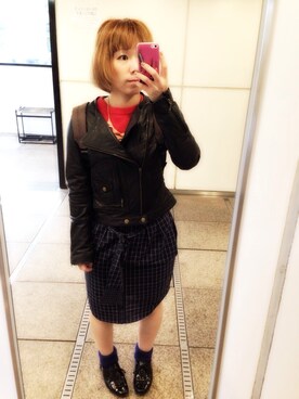 「Bou Jeloud（ブージュルード）のアイテム（ライダースジャケット）」を使った、いぽり ミツキさん（レディース・149cm）の春コーディネート