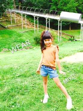 「アイテム（ヘアアクセサリー、ブルー系）」を使った、miyuさん（キッズ・120cm）の秋コーディネート