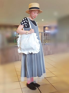 「アイテム（アナログ腕時計、ピンク系）」を使った、ひーこさん（レディース・154cm）の夏コーディネート