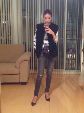 「chanel」｜「アイテム（ムートンコート）」を使った、kumi511976さん（レディース・165cm）の秋コーディネート