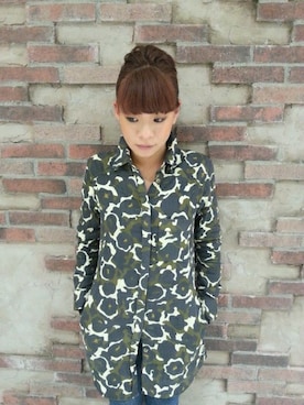 「AVIREX（アヴィレックス）のavirex(アビレックス)　長袖　カモ　Wガーゼ　ロングシャツ（ワンピース、ブラウン系）」を使った、Akaneさん（レディース・155cm）の冬コーディネート