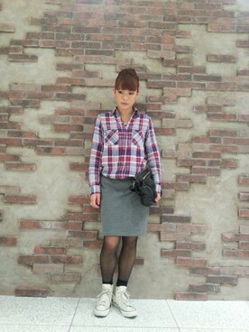 「AVIREX（アヴィレックス）のAVIREX(アヴィレックス）　レディース　ワイドリブ　タンクトップ（タンクトップ、ブラック系）」を使った、Akaneさん（レディース・155cm）の冬コーディネート