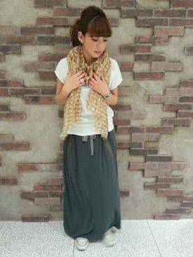 「AVIREX（アヴィレックス）のavirex(アビレックス)　レディ-ス　ジップ　トリミング　ロングスカート（スカート、グリーン系）」を使った、Akaneさん（レディース・155cm）の春コーディネート