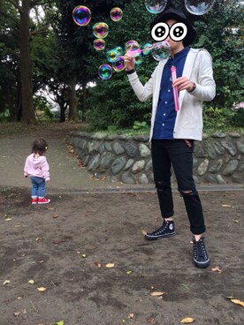 「UNIVERSAL LANGUAGE（ユニバーサルランゲージ）のアイテム（トップス）」を使った、massaさん（メンズ・170cm）の秋コーディネート