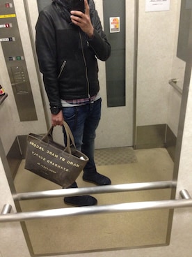 「Marc by Marc Jacobs（マークバイマークジェイコブス）のアイテム（トートバッグ）」を使った、もとぺろさん（メンズ・177cm）の冬コーディネート