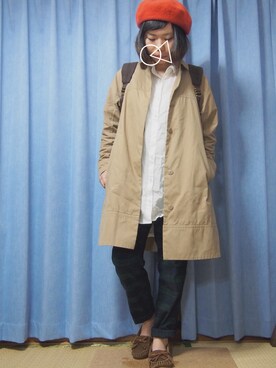 「brand ?（ブランド ?）のモカシン（モカシン/デッキシューズ、ブラウン系）」を使った、なちゅみゃいくさん（レディース・148cm）の秋コーディネート