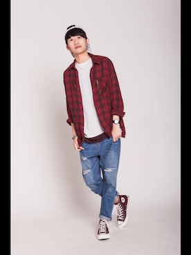 「H&M（エイチ・アンド・エム）のアイテム（タンクトップ）」を使った、大魂henryさん（メンズ・175cm）の冬コーディネート