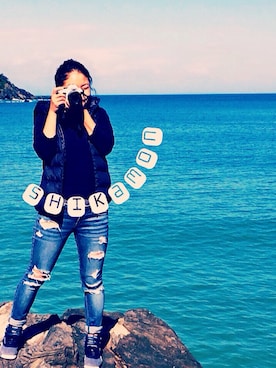 「海」｜「アイテム（ダウンベスト）」を使った、しかもんさん（レディース・155cm）の秋コーディネート
