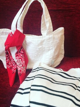 「ROOTOTE（ルートート）のRT.DEL.DNM-H（トートバッグ、ホワイト系）」を使った、ayukaさん（レディース・155cm）の春コーディネート