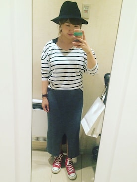 「UNIQLO（ユニクロ）のWOMEN メリノブレンドリブスカート（スカート、グレー系）」を使った、ayukaさん（レディース・155cm）の秋コーディネート