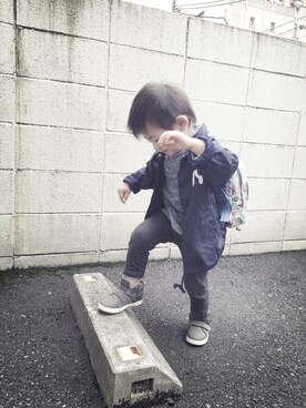 「petit main（プティマイン）のアイテム（ナイロンジャケット）」を使った、k.maさん（キッズ・90cm）の秋コーディネート