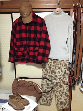 「RED WING SHOES（レッドウィング）のアイテム（モカシン/デッキシューズ）」を使った、Koji Shoさん（メンズ・165cm）の冬コーディネート