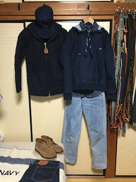 「Self（セルフ）のアイテム」を使った、Koji Shoさん（メンズ・165cm）の冬コーディネート