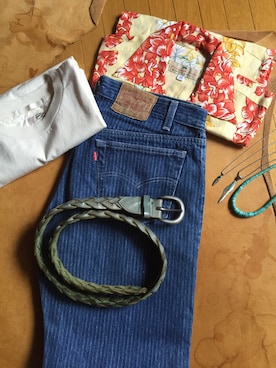 「PINEAPPLE JUICE（パイナップルジュース）のアイテム」を使った、Koji Shoさん（メンズ・165cm）の春コーディネート