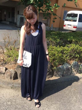 「Khaju（カージュ）のアイテム（つなぎ/オールインワン）」を使った、sakieさん（レディース・155cm）の夏コーディネート