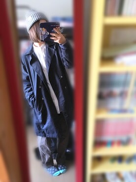 「ノーカラーシャツ」｜「アイテム（トレンチコート）」を使った、aosukeさん（レディース・152cm）の秋コーディネート