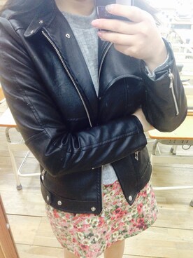 「skirt」｜「アイテム（ライダースジャケット）」を使った、this_crystalさん（レディース・160cm）の春コーディネート