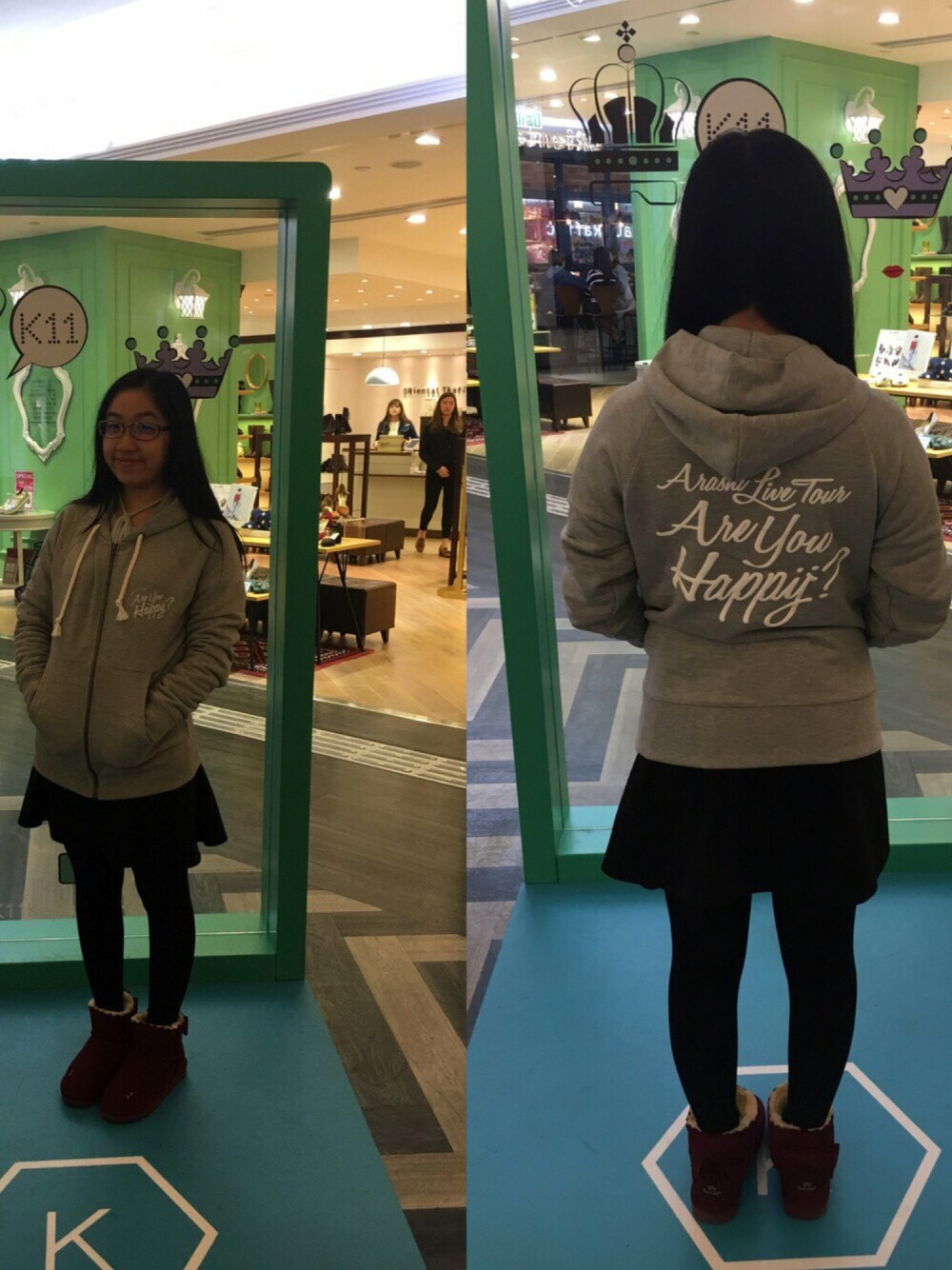 「Arashi、gracegift」｜「johnny'sのアイテム（スタジャン、グレー系）」を使った、Phoebe Leeさん（レディース・153cm）の秋コーディネートの1枚目の写真