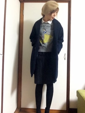 「シャツ×スウェット」｜「アイテム（チェスターコート）」を使った、Naoco さん（レディース・164cm）の冬コーディネート