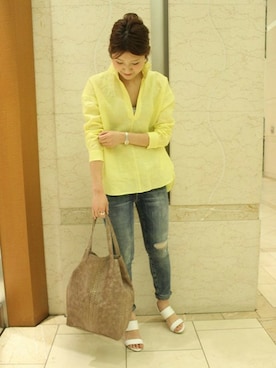 「スキッパーシャツ」｜mikiさん（レディース・163cm）の春コーディネート