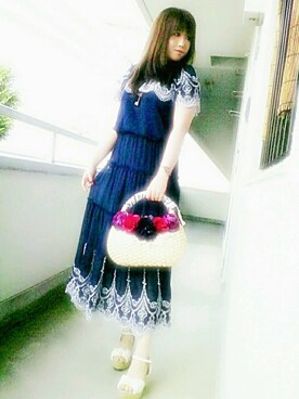 「axes femme（アクシーズファム）のアイテム（かごバッグ）」を使った、chii[気まぐれ出没中]さん（レディース・153cm）の夏コーディネート