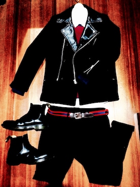 「MR.GENTLEMAN」｜「アイテム（ライダースジャケット）」を使った、Keiさん（メンズ・183cm）の秋コーディネート