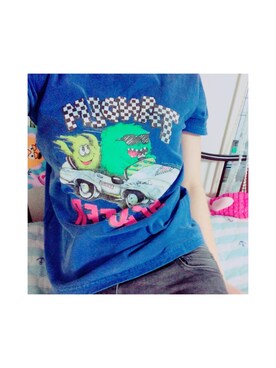 「Candy Stripper（キャンディストリッパー）のアイテム（Tシャツ/カットソー、ブルー系）」を使った、마오さん（レディース・163cm）の夏コーディネート