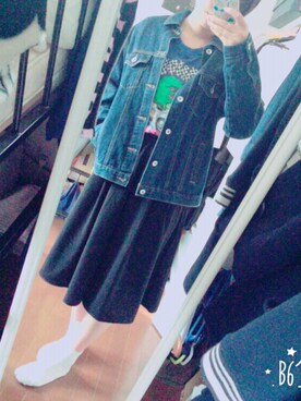 「Candy Stripper（キャンディストリッパー）のアイテム（Tシャツ/カットソー、ブルー系）」を使った、마오さん（レディース・163cm）の夏コーディネート