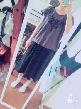 「なぞーのアイテム（Tシャツ/カットソー、パープル系）」を使った、마오さん（レディース・163cm）の夏コーディネート