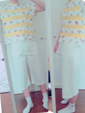 「Candy Stripper（キャンディストリッパー）のFALL VICTIM BORDER TOPS（Tシャツ/カットソー、グレー系）」を使った、마오さん（レディース・163cm）の夏コーディネート