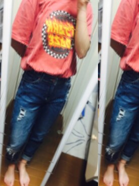 「Candy Stripper（キャンディストリッパー）のアイテム（Tシャツ/カットソー、レッド系）」を使った、마오さん（レディース・163cm）の夏コーディネート