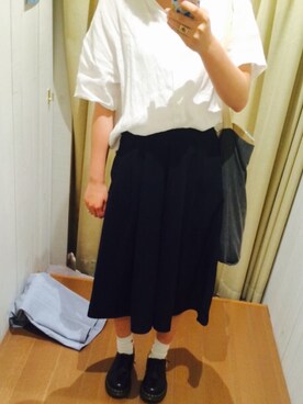 「GU（ジーユー）の（GU）イージードレープガウチョパンツ（パンツ、ブラック系）」を使った、마오さん（レディース・163cm）の夏コーディネート