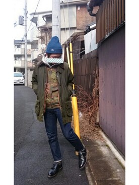 「オイルドジャケット」｜「アイテム（ナイロンジャケット）」を使った、mickさん（メンズ・164cm）の冬コーディネート