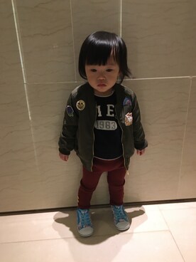 「アイテム（ミリタリージャケット）」を使った、monmon_sisleyさん（キッズ・80cm）の秋コーディネート