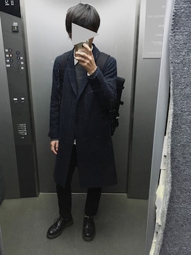 「SEVENDAYS=SUNDAY（セブンデイズサンデイ）のラーベン編 長袖クルーネックプルオーバー（ニット/セーター、グレー系）」を使った、こーたさん（メンズ・167cm）の冬コーディネート