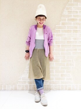 「アイテム（レッグウェア、パープル系）」を使った、a.nさん（レディース・155cm）の冬コーディネート